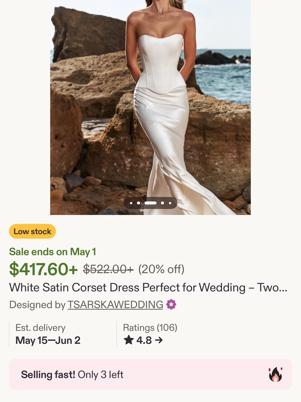 Strapless White Two-Piece Corset Wedding Dress - Picture 2 of 4
